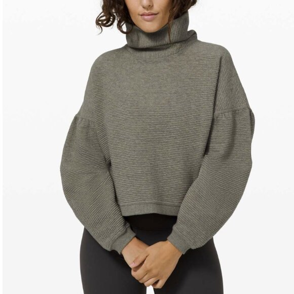Lululemon Peaceful Moments Pullover Heathered Grey Sage Textured Turtleneck - Picture 1 of 11